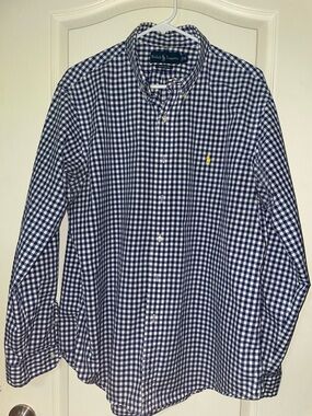 Ralph Lauren Navy & White Gingham Button-Down Shirt Size XL